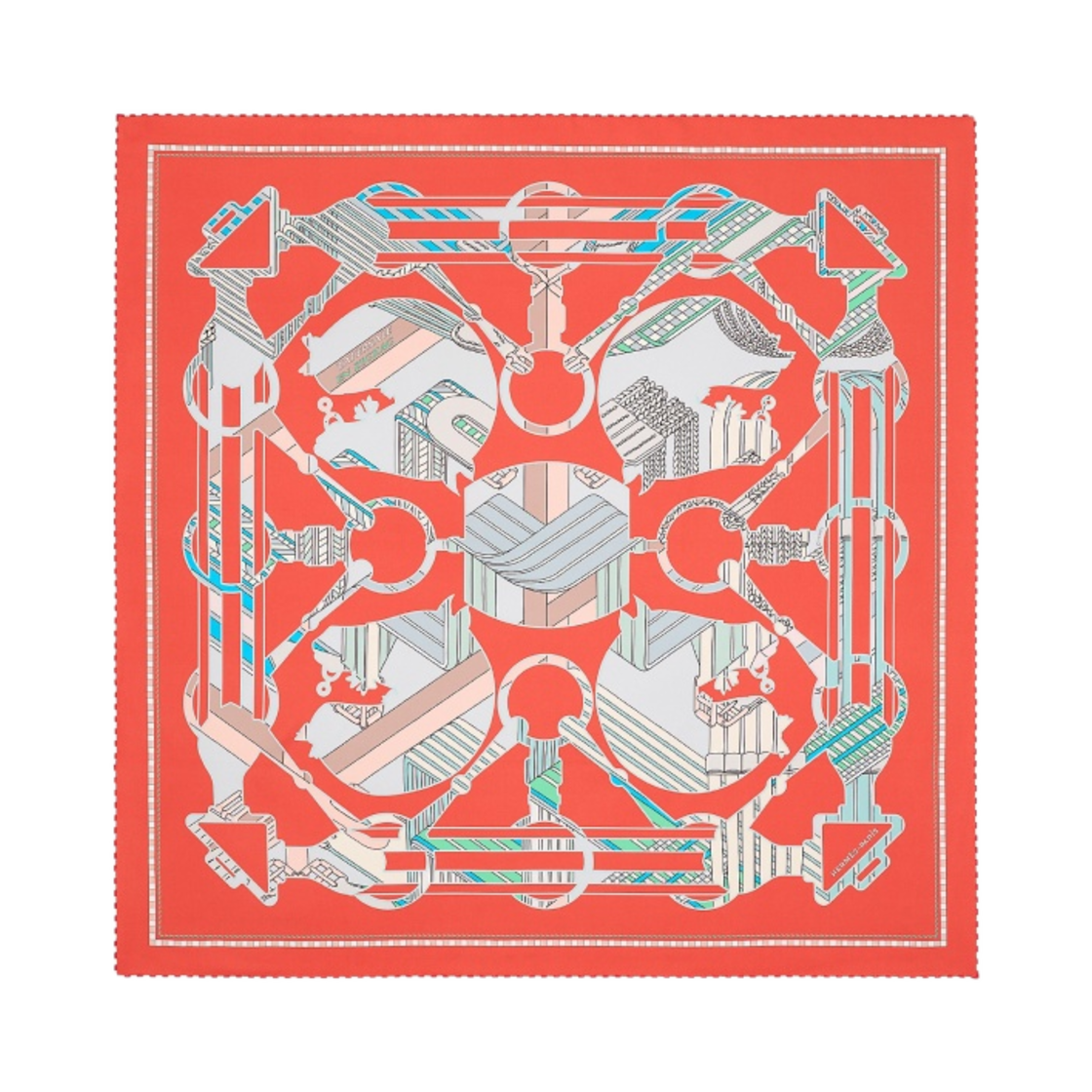 (W) 에르메스 테이터세일 엔 지그재그 더블 페이스 스카프 90 그르나딘 베르 크렘((W) Hermes Tatersale En Zigzag Doube Face Scarf 90 Grenadine Vert Creme) - 1