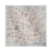 (W) Hermes Le Philateliste Du Faubourg Scarf 90 Rose Pale Gris Blanc