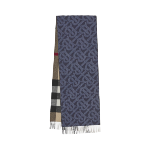 Burberry Reversible Check Monogram Cashmere Scarf Indigo