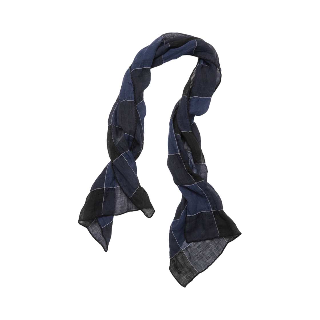 해칭룸 체크 스카프 린넨 블랙 블루(Hatchingroom Check Scarf Linen Black Blue)