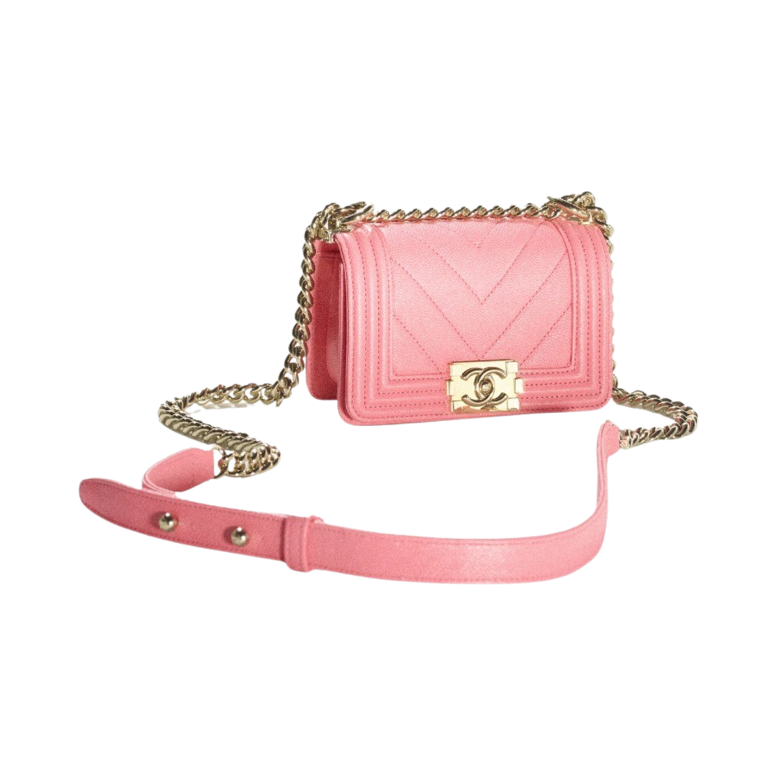샤넬 미니 보이 샤넬 핸드백 그레인드 카프스킨 & 골드 메탈 코랄 핑크(Chanel Mini Boy Chanel Handbag Grained Calfskin & Gold Coral Pink) - 2