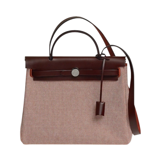 Hermes Herbag Zip 31 Bag Retourne Viking Quadrille Canvas & Palladium Ecru Rouge Sellier