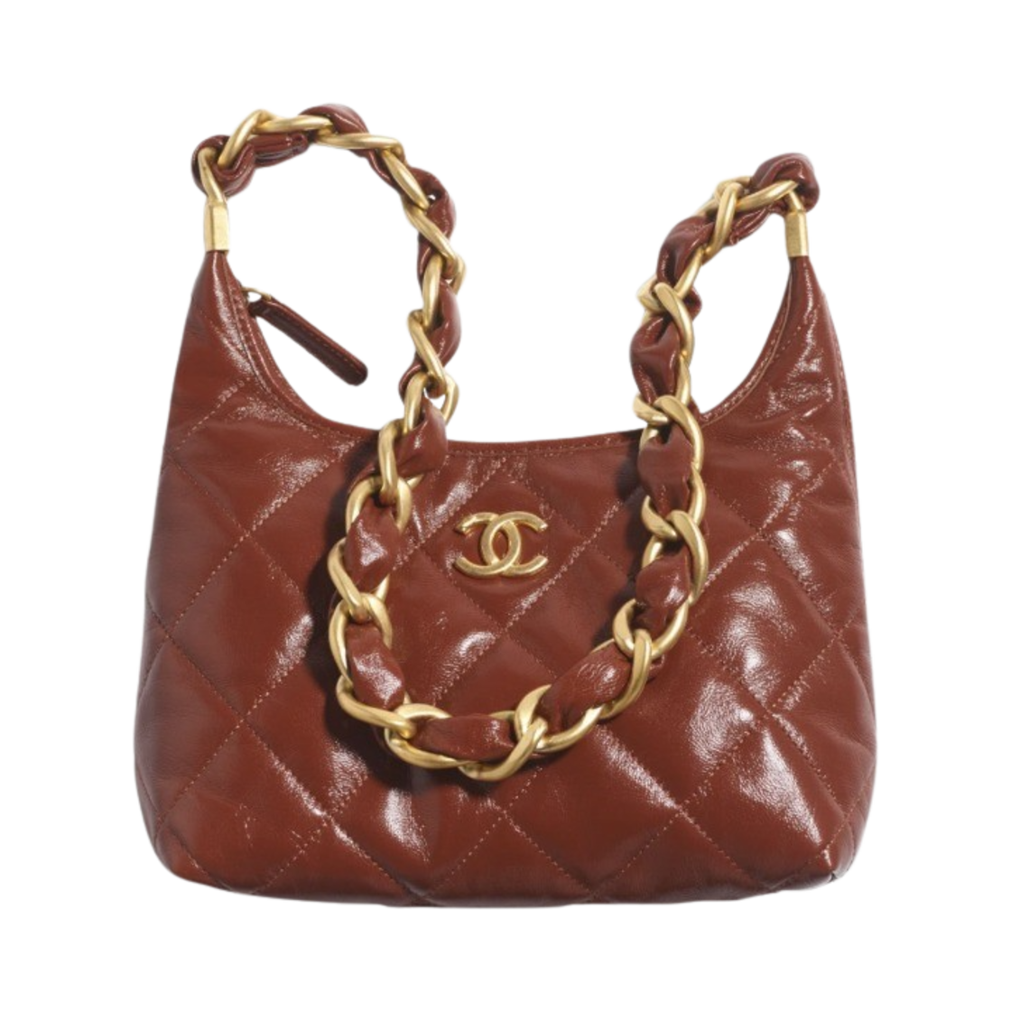 샤넬 스몰 호보백 샤이니 램스킨 & 골드 메탈 브라운(Chanel Small Hobo Bag Shiny Lambskin & Gold Brown) - 1