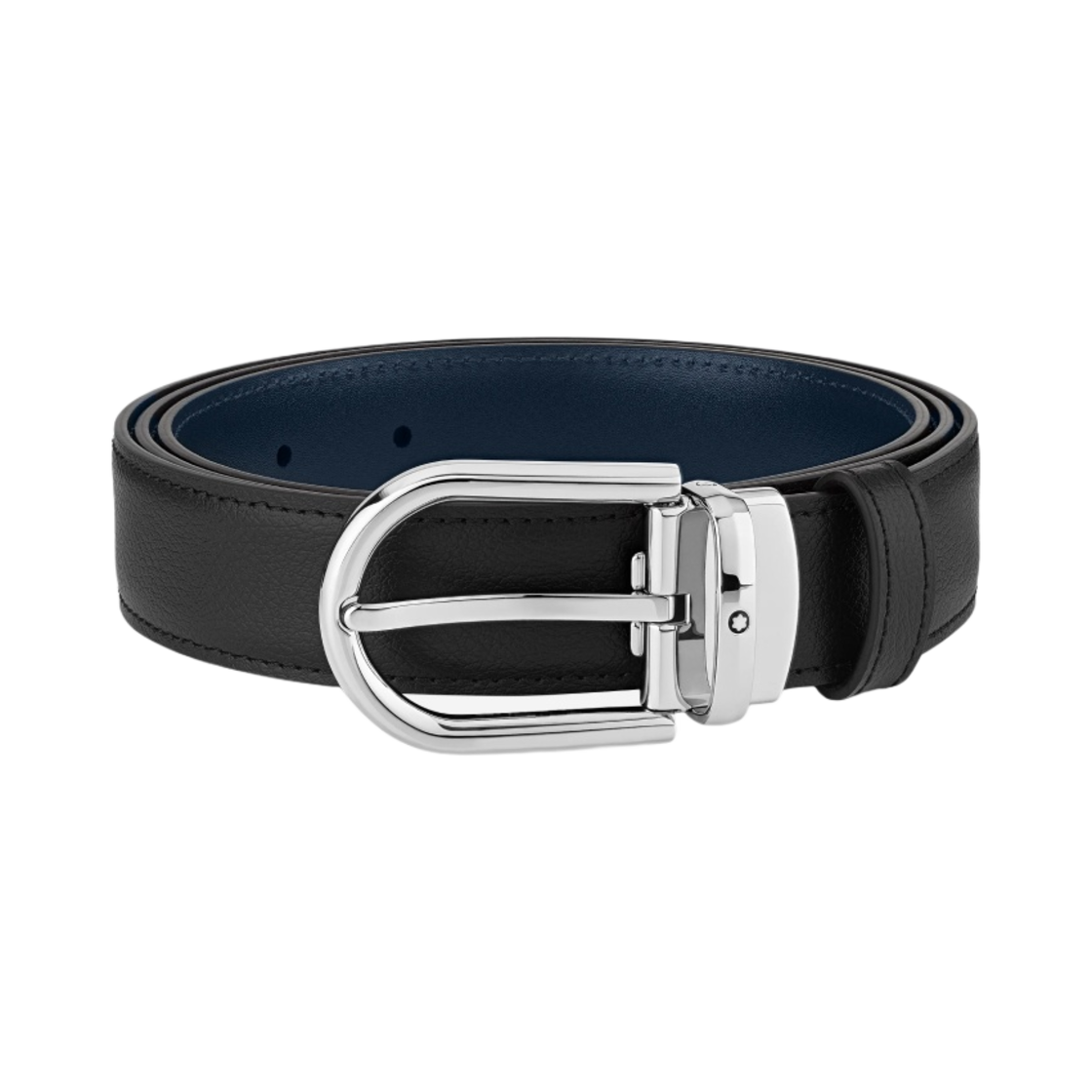 몽블랑 홀스슈 버클 30mm 리버시블 레더 벨트 블랙 블루(Montblanc Horseshoe Buckle 30mm Reversible Leather Belt Black Blue)