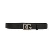Dolce & Gabbana Lux Leather Belt with Crossover DG Logo Buckle Black Ruthenium