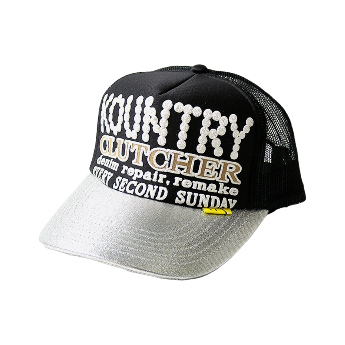 K2309XH505 Kapital Kountry Pearl Clutcher PT Silver Brim Trucker Cap Black