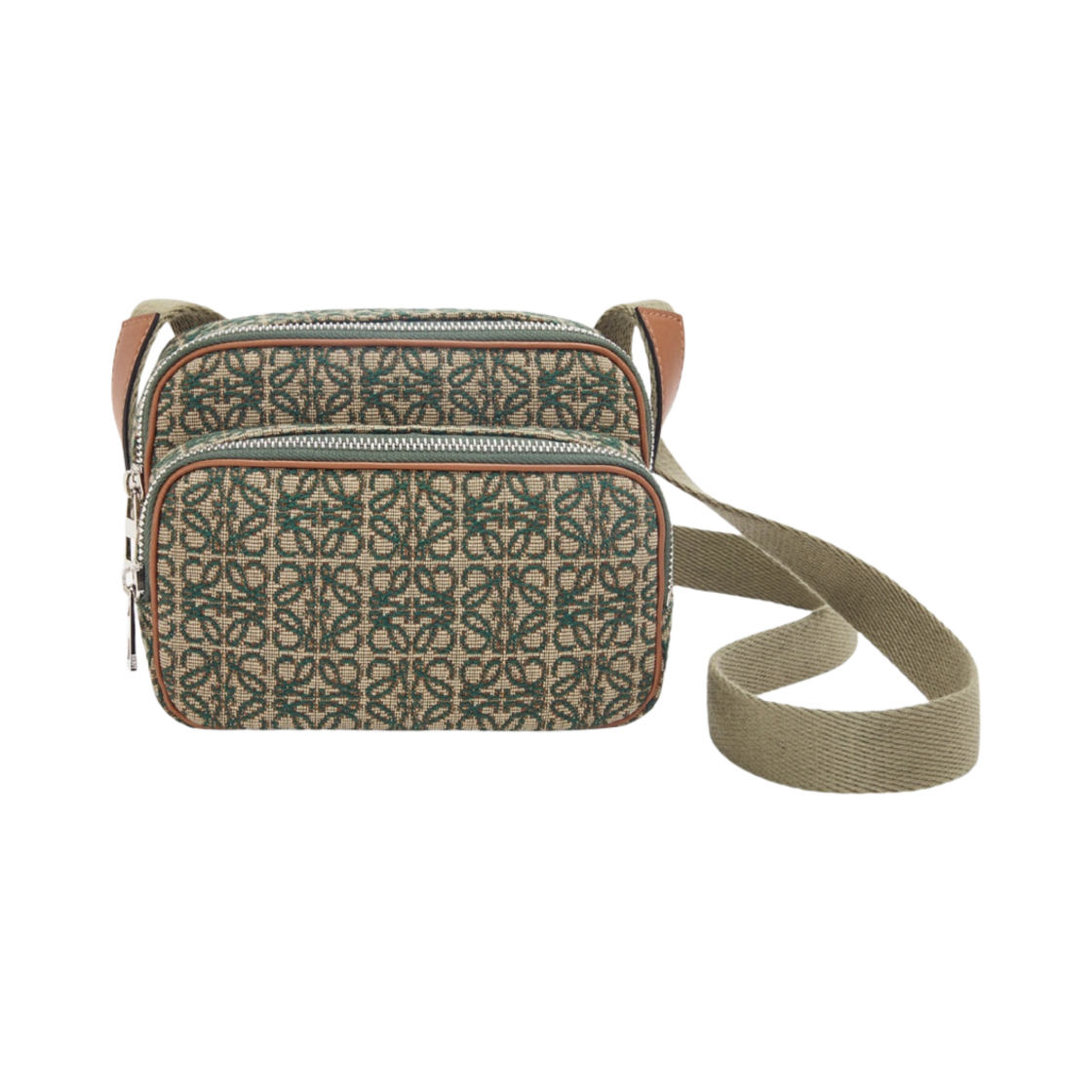 로에베 미니 카메라백 아나그램 자카드 앤 카프스킨 카키 그린 탄(Loewe Mini Camera Bag in Anagram Jacquard and Calfskin Khaki Green Tan) - 1