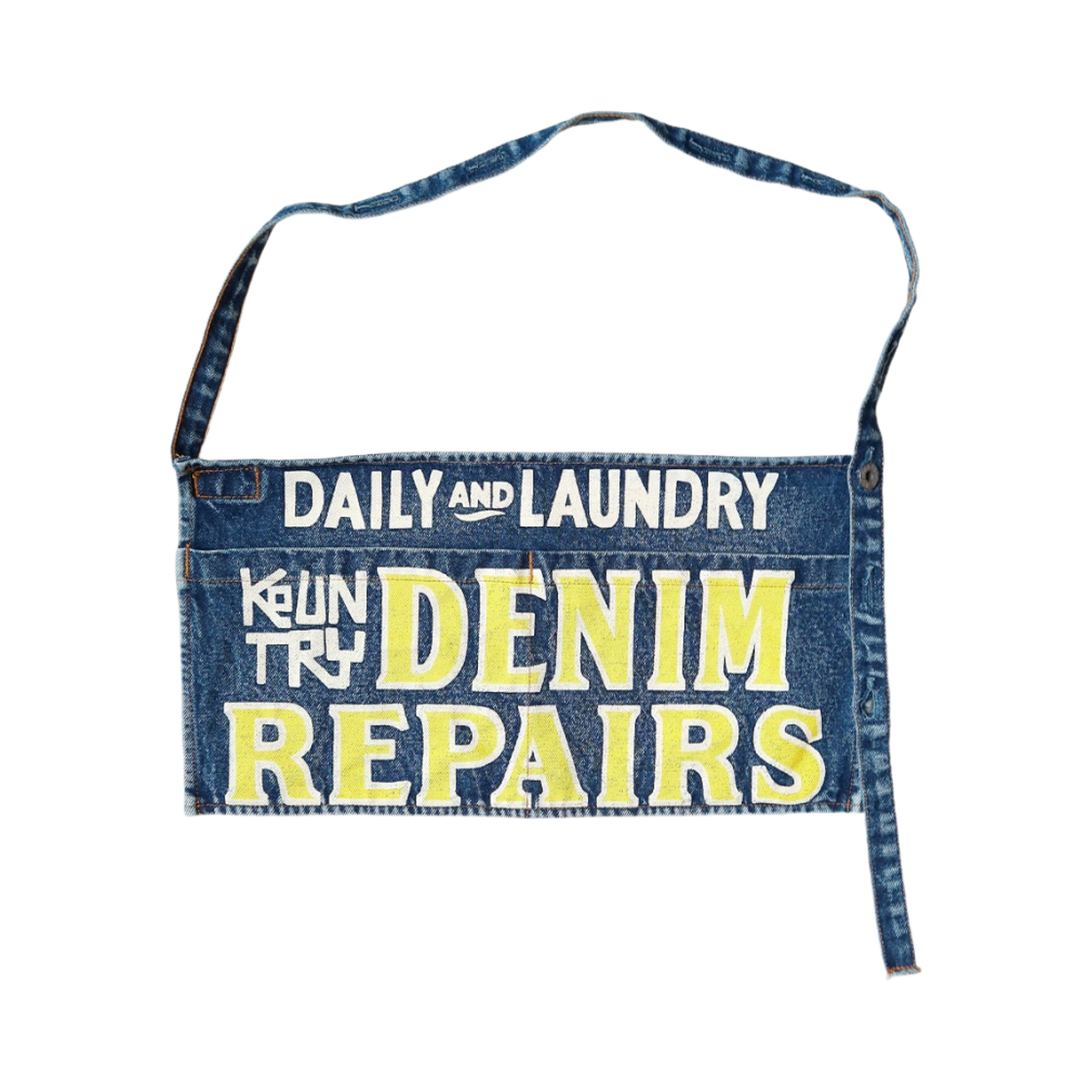 K2303XG500/EK-1594XG Kapital 13 oz. Denim Damaged Denim Repairspt Short Ad Apron Yellow (Processing)