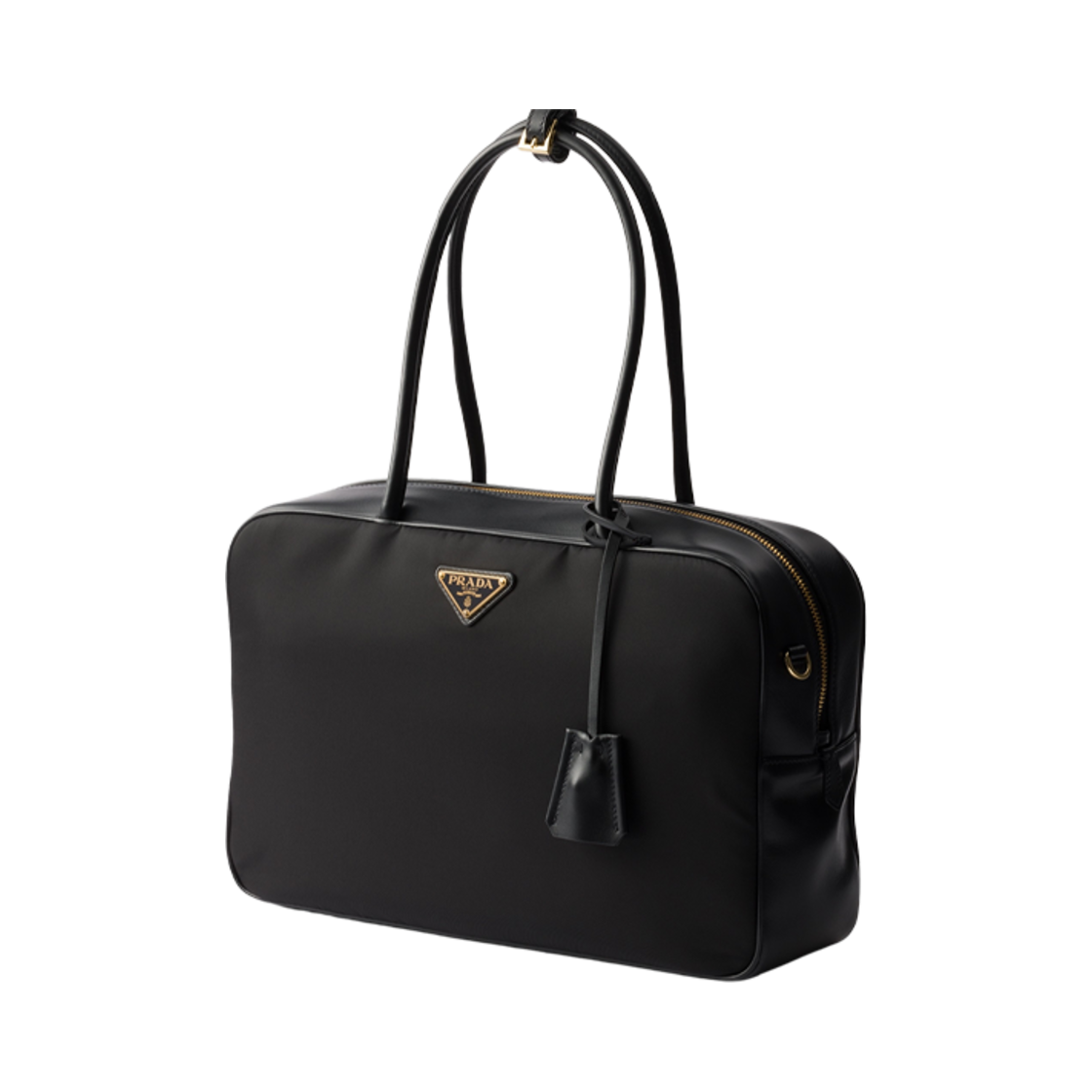 프라다 라지 리나일론 앤 레더 탑 핸들 백 패드락 블랙(Prada Large Re-Nylon and Leather Top-Handle Bag with Padlock Black) - 3