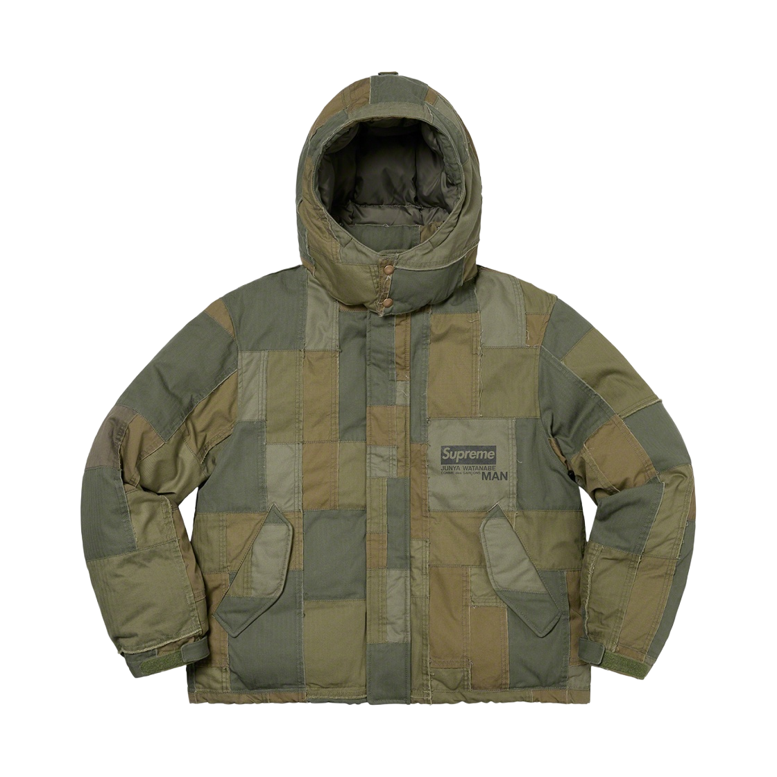 슈프림 x 꼼데가르송 준야 와타나베 맨 패치워크 퍼피 자켓 올리브 - 21FW(Supreme x Comme des Garcons Junya Watanabe Man Patchwork Puffy Jacket Olive - 21FW)