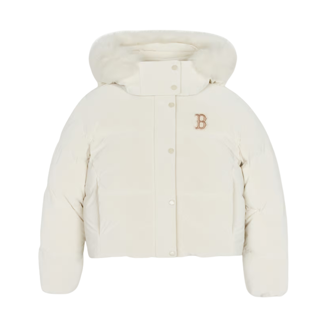 (W) MLB 베이직 유광 후드 퍼 크롭 푸퍼 자켓 보스턴 레드삭스 D.크림((W) MLB Basic Shiny Hooded Fur Crop Puffer Jacket Boston Red Sox D.Cream)