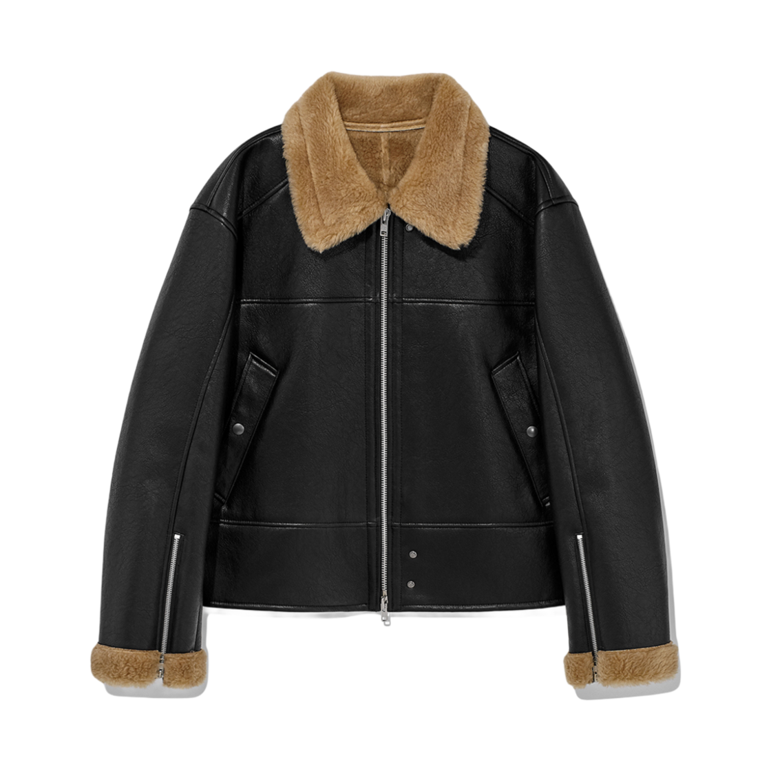 알렌느 3D 포우 시어링 크롭 자켓 블랙(Haleine 3D Faux Shearling Crop Jacket Black (VJ410))