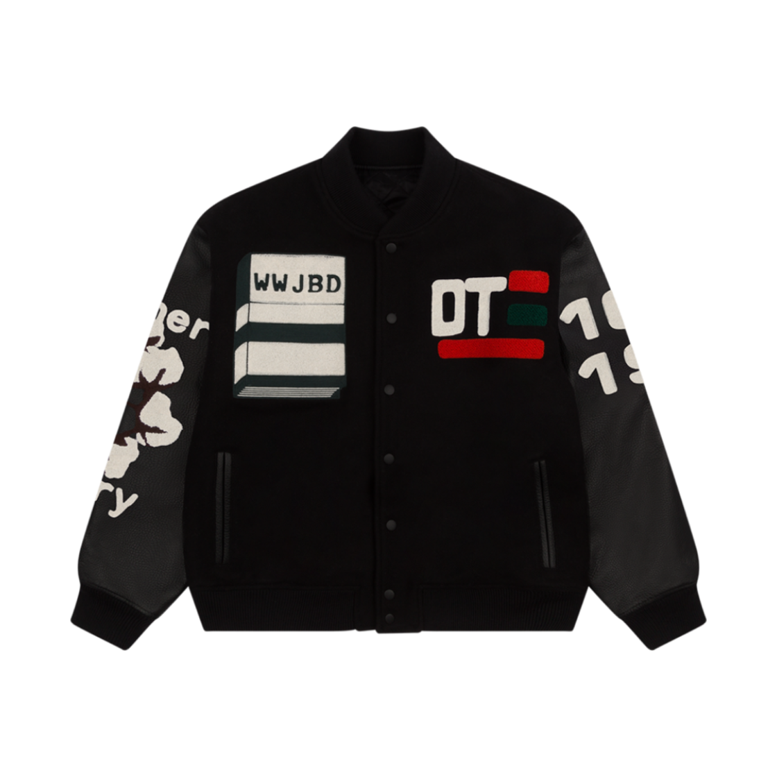 - Denim Tears x Cactus Plant Flea Market Varsity Jacket Black