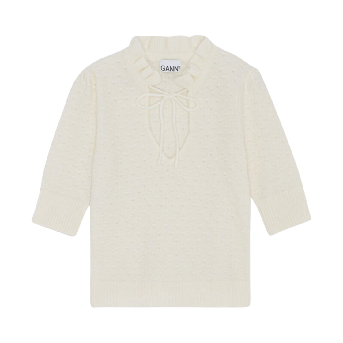 (W) 가니 숏슬리브 탑 에그렛((W) Ganni Short Sleeve Top Egret) - 1