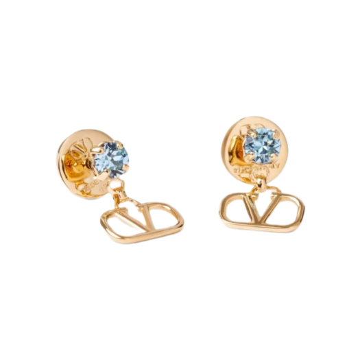 (W) Valentino Vlogo Signature Earrings in Metal and Swarovski Crystals Gold