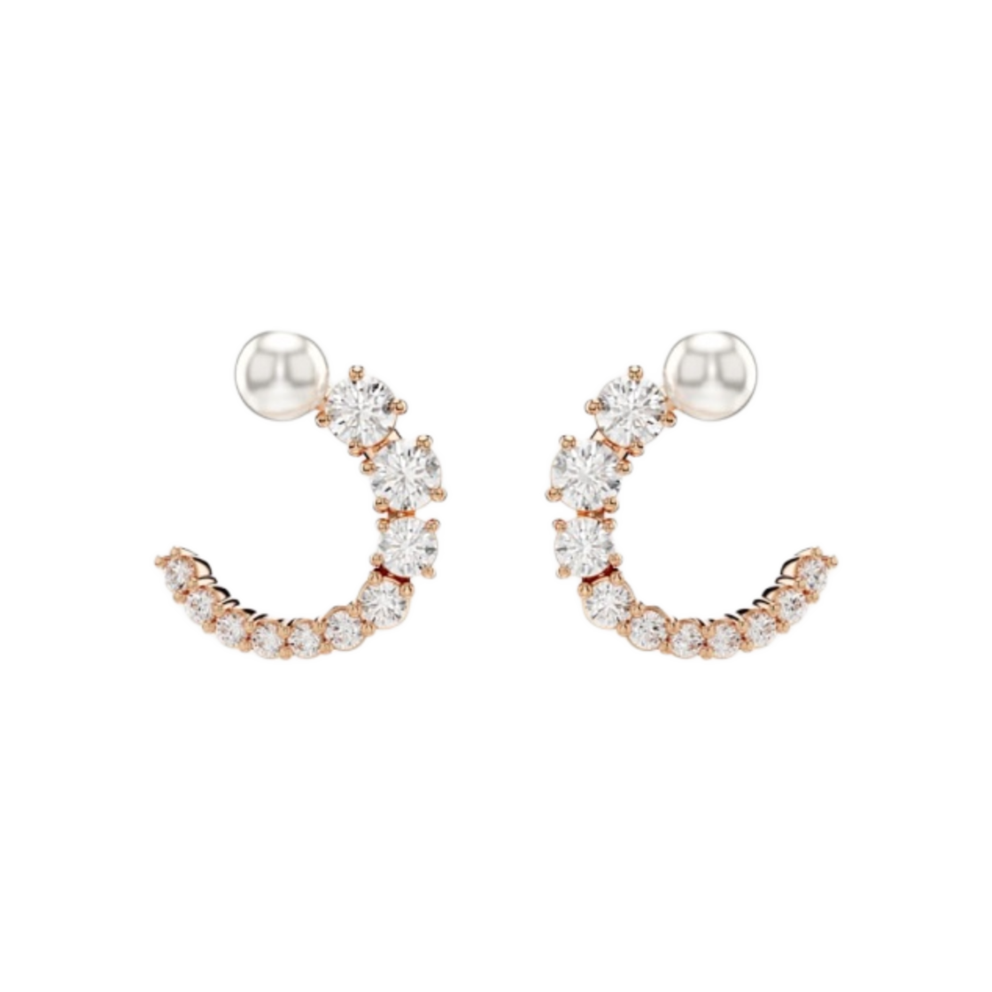 (W) 스와로브스키 매트릭스 후프 이어링 크리스탈 펄 라운드 컷 화이트 로즈 골드톤 플래팅((W) Swarovski Matrix Hoop Earrings Crystal Pearl Round Cut White Rose Gold Tone Plated)
