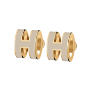 (W) Hermes Mini Pop H Earrings Gold & Marron Glace