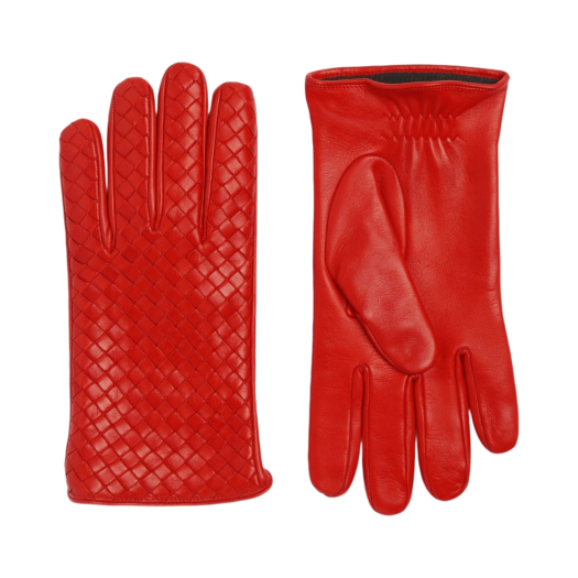Bottega Veneta Leather Intrecciato Gloves Poppy