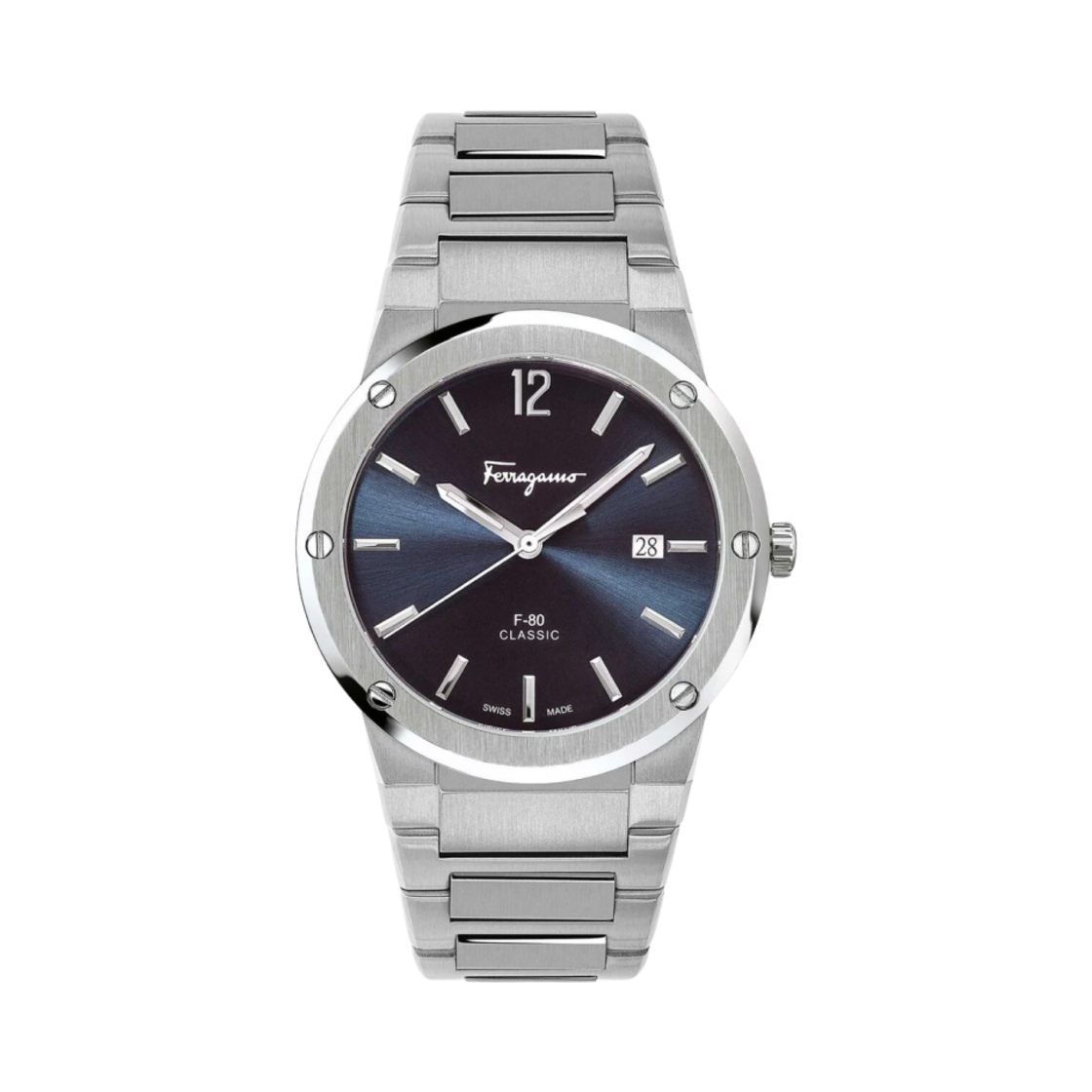 페라가모 F-80 클래식 쿼츠 41mm 블루 실버 스틸(Ferragamo F-80 Classic Quartz 41mm Blue Silver Steel)