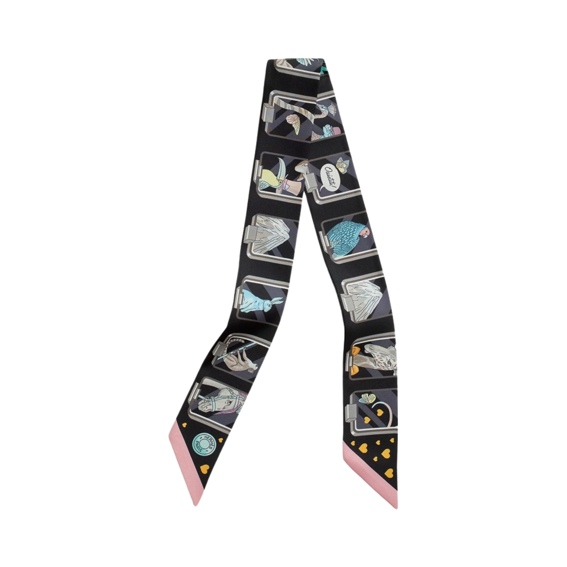 H063875S10 (W) Hermes Story Twilly Noir Rose Gris