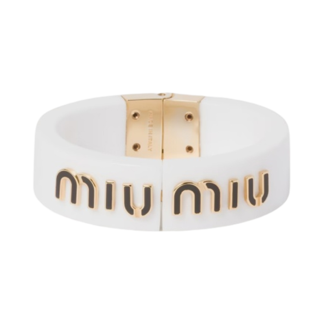 (W) 미우 미우 플렉시글라스 메탈 브레이슬릿 화이트 블랙((W) Miu Miu Plexiglas and Metal Bracelet White Black)