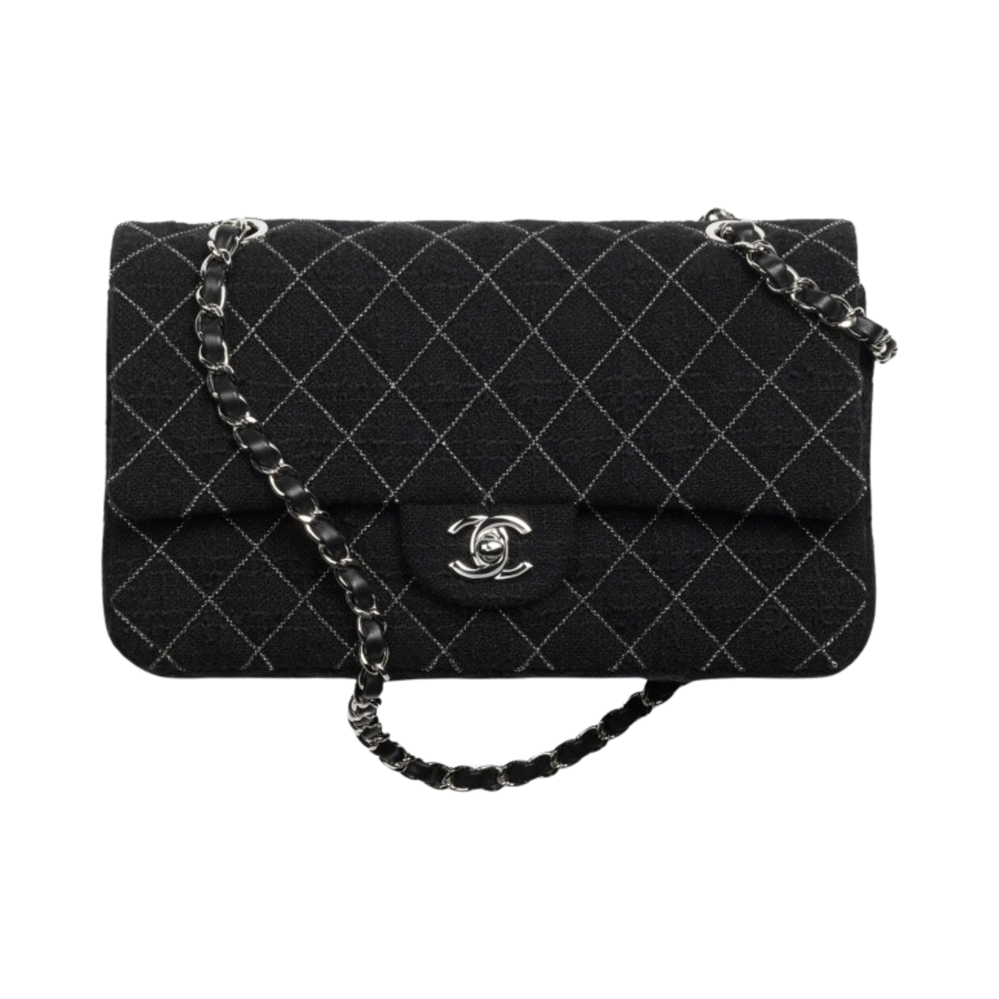 샤넬 클래식 핸드백 울 트위드 & 실버 메탈 블랙