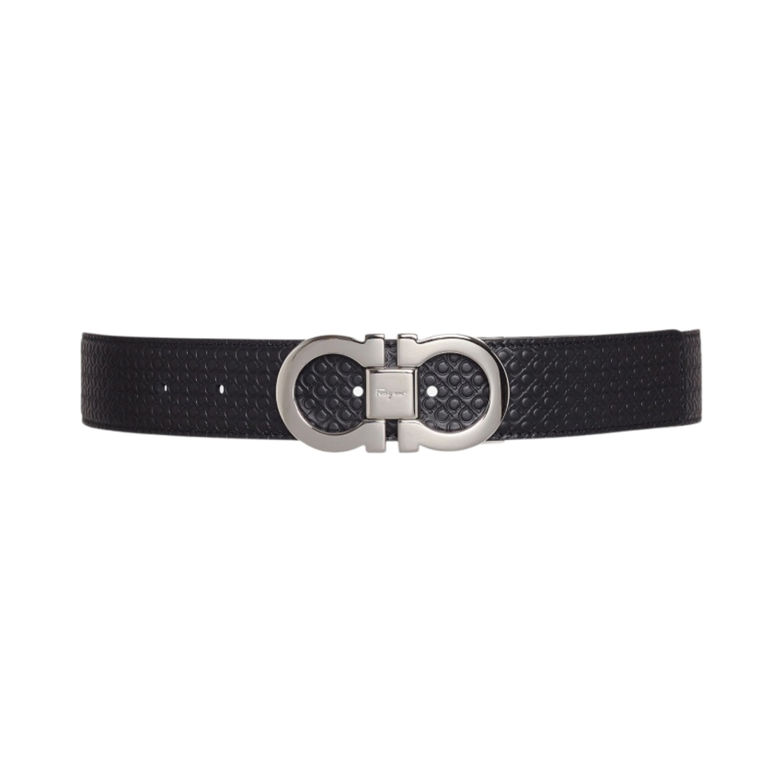 679535-714462 Ferragamo Reversible Adjustable Gancini Belt Black Fjord blue