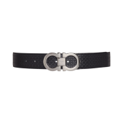 Ferragamo Reversible Adjustable Gancini Belt Black Fjord blue