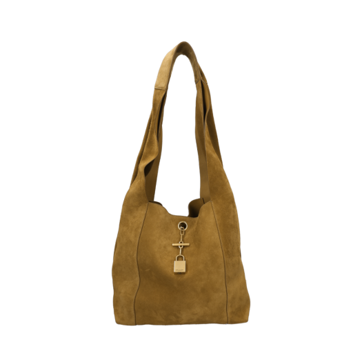 773686 Saint Laurent Tanger Padlock Shoulder Bag Suede Biscuit Brown