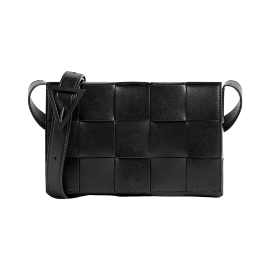 Bottega Veneta Intreccio Leather Crossbody Cassette Black Mat Black
