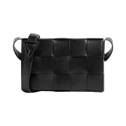 Bottega Veneta Intreccio Leather Crossbody Cassette Black Mat Black