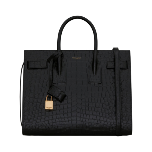 Saint Laurent Sac De Jour Small in Crocodile-Embossed Matte Leather Black