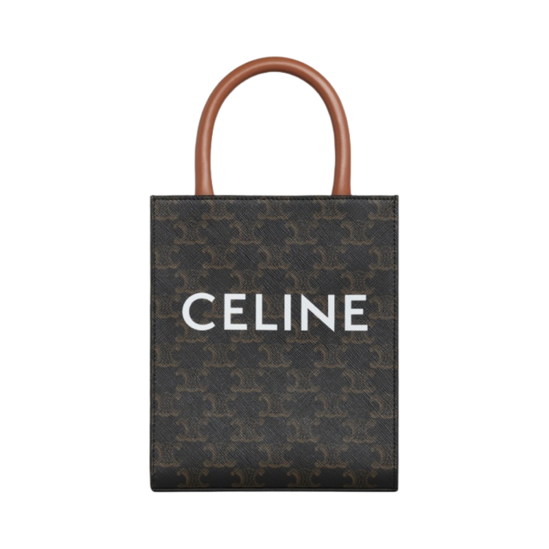 셀린느 트리옹프 캔버스 & 셀린느 프린트 카프스킨 미니 버티컬 카바스 탄(Celine Mini Vertical Cabas in Triomphe Canvas and Calfskin with Celine Print Tan)