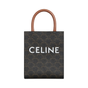 Celine Mini Vertical Cabas in Triomphe Canvas and Calfskin with Celine Print Tan