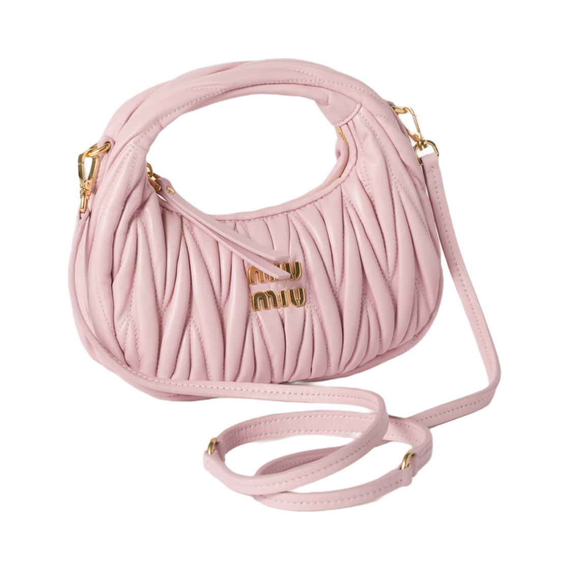 미우 미우 완더 마테라쎄 나파 레더 호보 미니 백 앨러배스터 핑크(Miu Miu Wander Matelasse Nappa Leather Hobo Mini Bag Alabaster Pink) - 3
