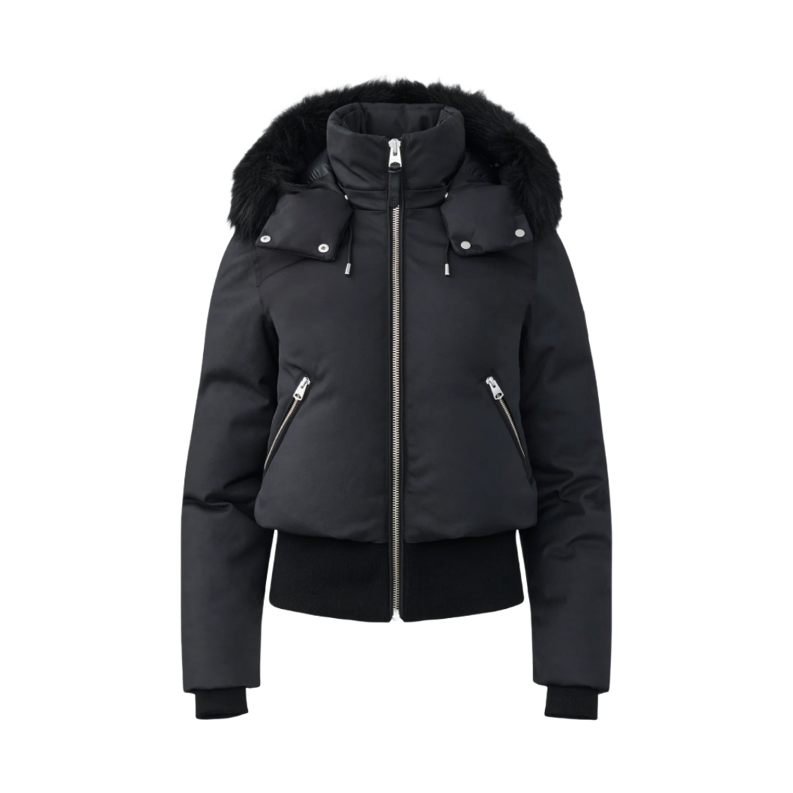 CORY-SH (W) Mackage Cory Twill Down Bomber with Removable Hood and Sheepskin Trim Black