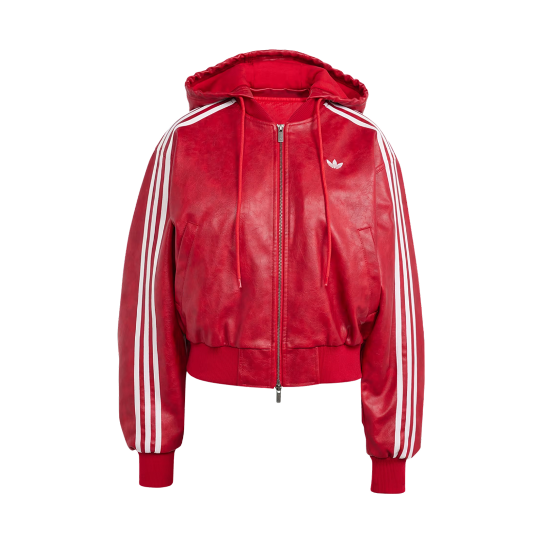 (W) 아디다스 아딜레늄 시즌 3 빈티지 포우 레더 자켓 베러 스칼렛 - KR 사이즈((W) Adidas Adilenium Season 3 Vintage Faux Leather Jacket Better Scarlet - KR Sizing)