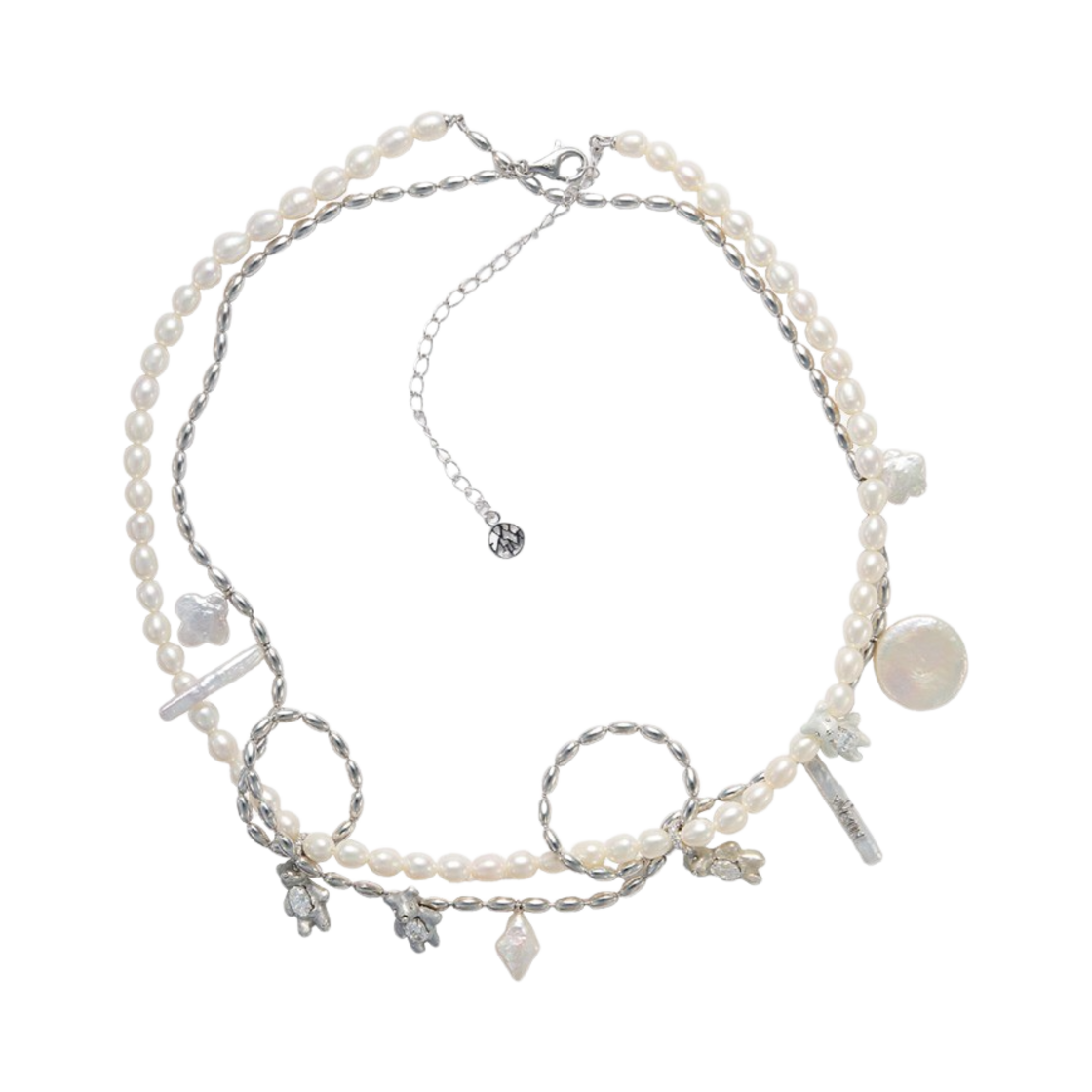 KW4DJENYV12WT Yvmin Mini Pearlescent Bear Multi Layered Necklace White - 24FW