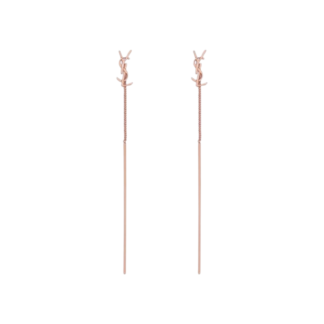 (W) 생로랑 메탈 오피움 YSL 트레더 이어링 로즈 골드((W) Saint Laurent Opyum YSL Threader Earrings in Metal Rose Gold) - 1