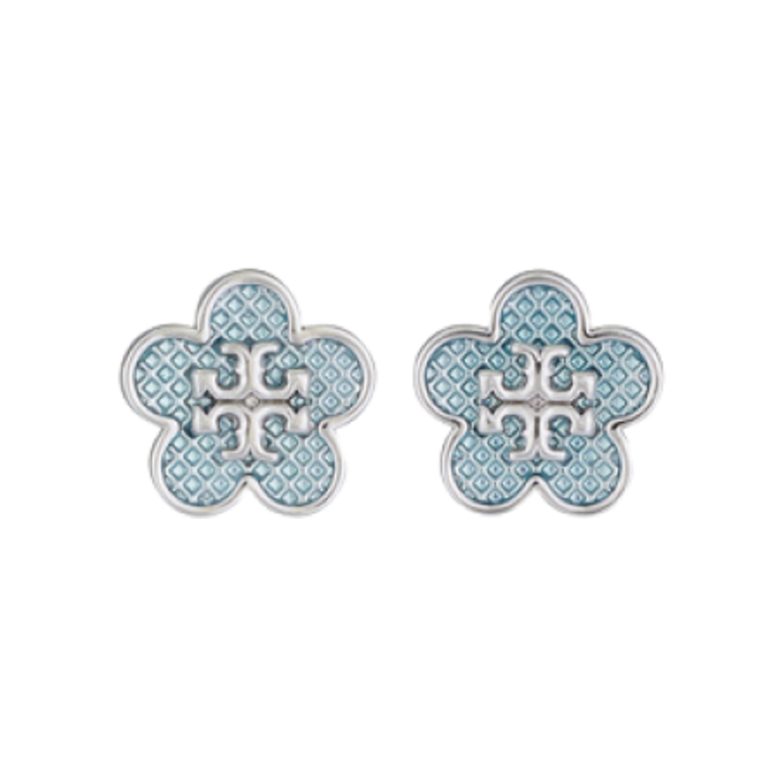 163728-400 (W) Tory Burch Kira Flower Earring Tory Silver Sky Blue