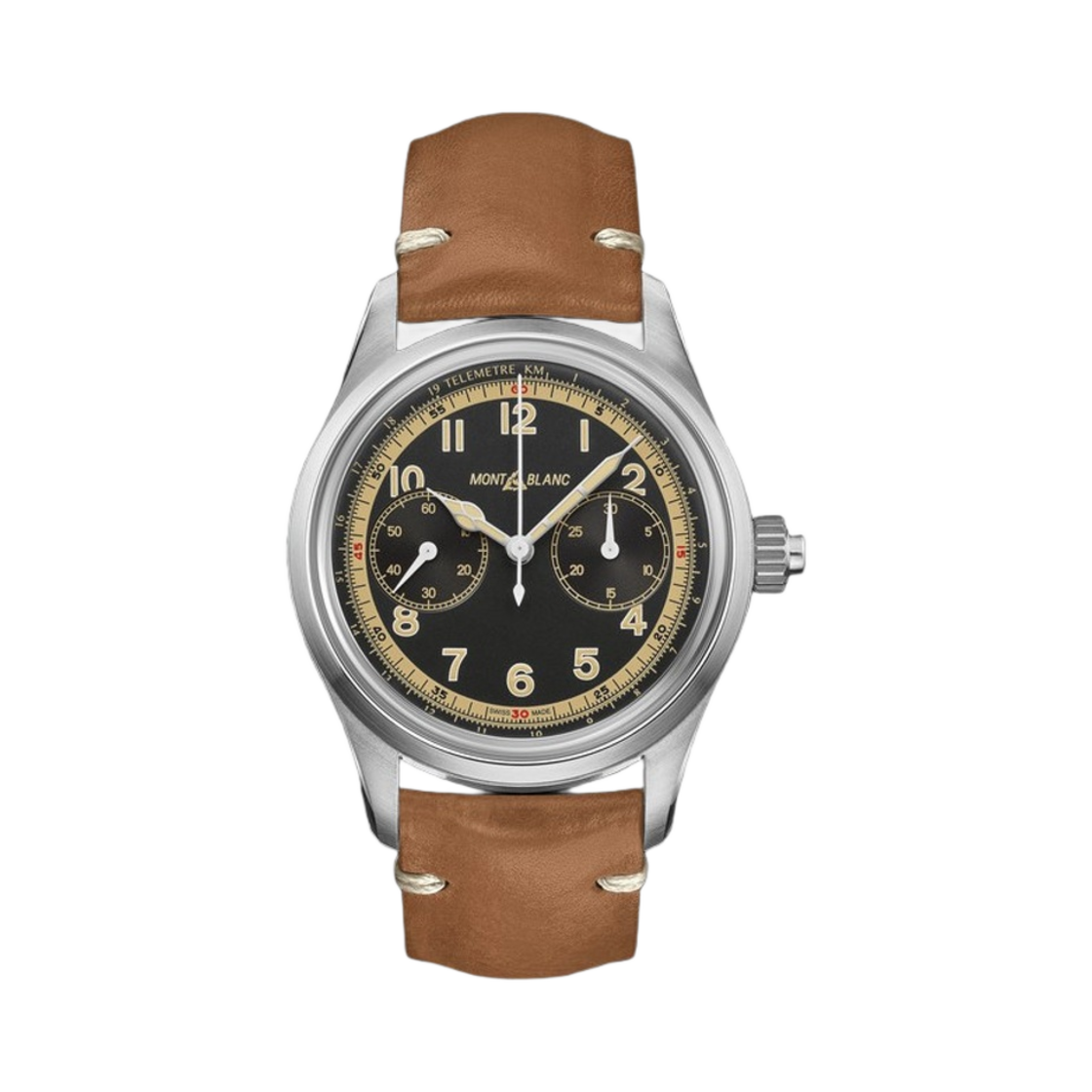 125581 Montblanc 1858 Monopusher Chronograph Automatic 42mm Stainless Steel Leather Brown Black