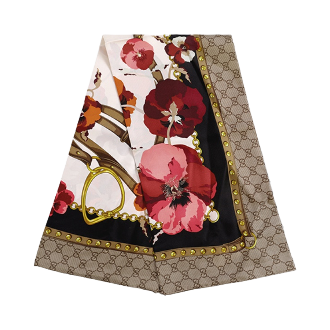 (W) 구찌 플라워 프린트 실크 스카프 핑크((W) Gucci Flower Print Silk Scarf Pink) - 1