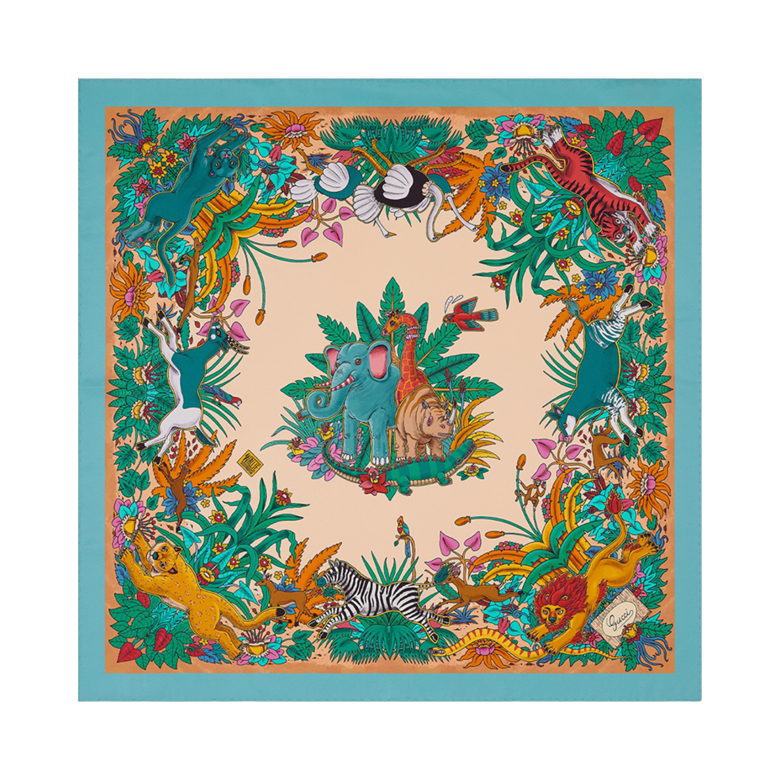 (W) 구찌 프로젝트 프린티드 실크 스카프 멀티컬러((W) Gucci Project Printed Silk Scarf Multicolour) - 1