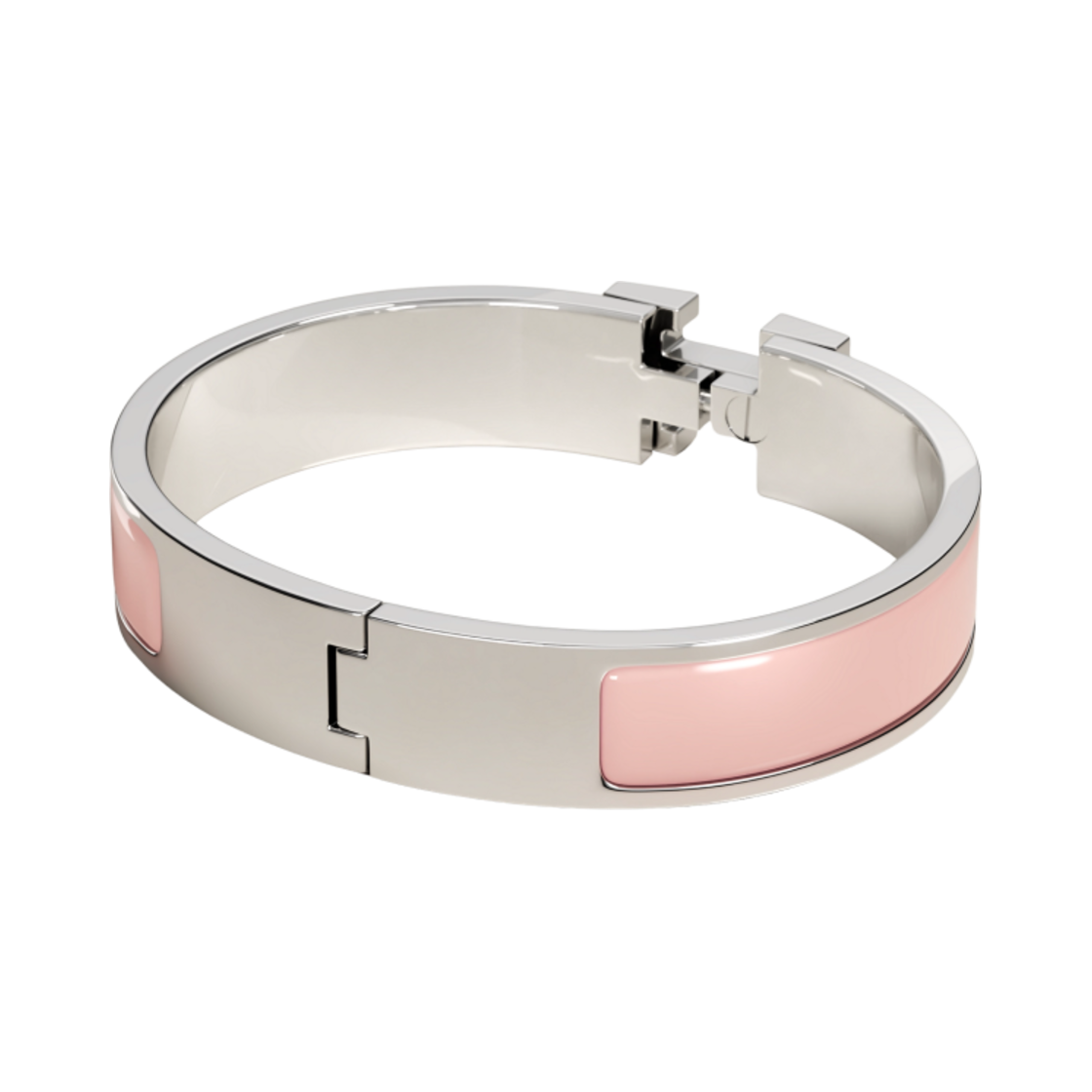 (W) 에르메스 클릭아슈 브레이슬릿 팔라듐 하드웨어 & 로즈 컹되르((W) Hermes Clic H Bracelet Palladium & Rose Candeur) - 2