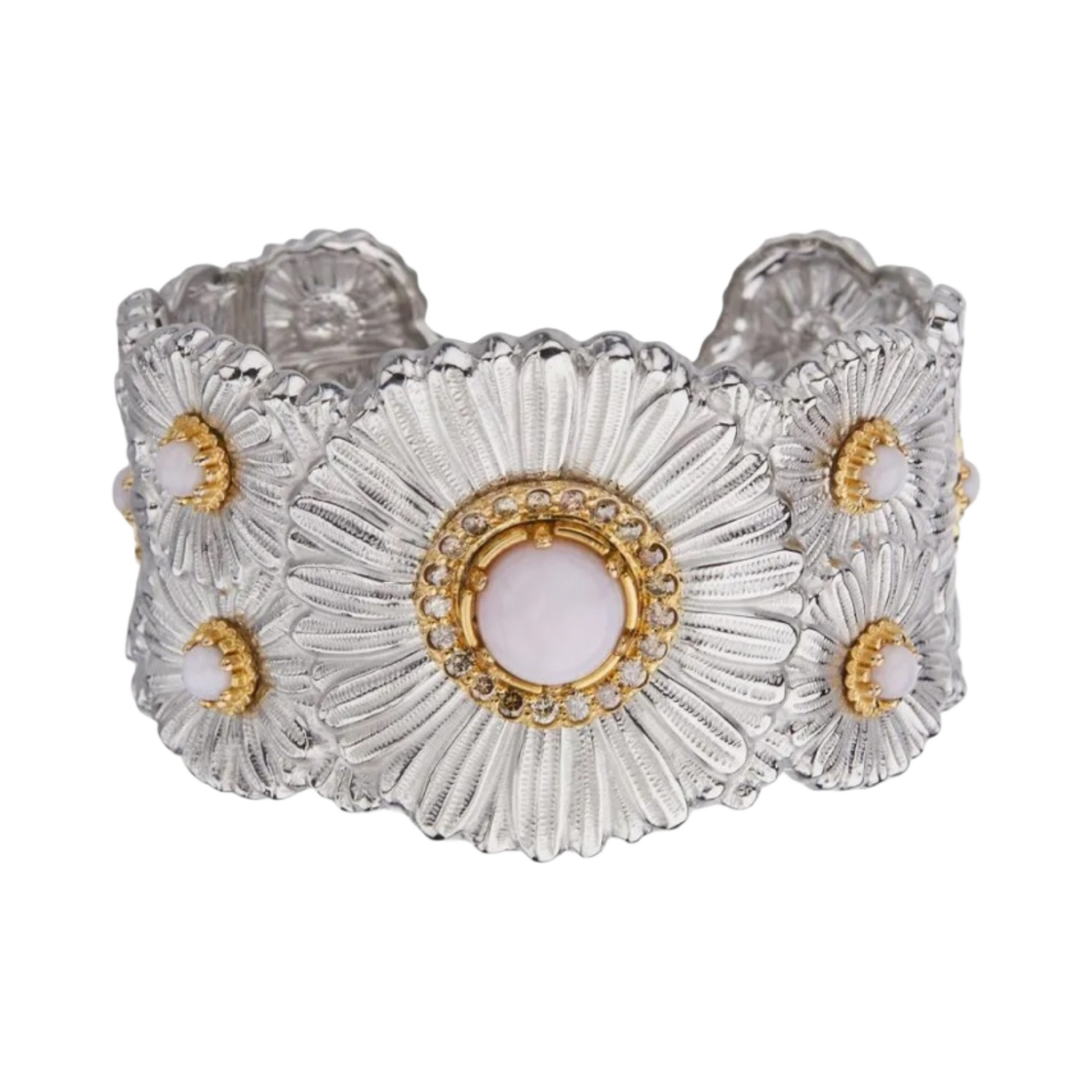 부첼라티 블라썸 다이아몬드 핑크 오팔 데이지 브레이슬릿 스털링 실버(Buccellati Blossoms Daisy Bracelet with Diamonds Pink Opal Sterling Silver)