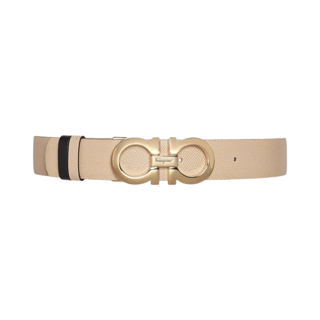 23A564-674546 Ferragamo Reversible Adjustable Gancini Belt Macadamia Black