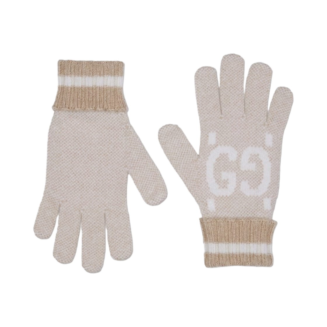 788495-3GAMK-9877 (W) Gucci GG Cashmere Lame Gloves Camel White