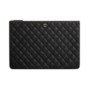 Chanel Large Classic Pouch Grained Calfskin & Gold Black