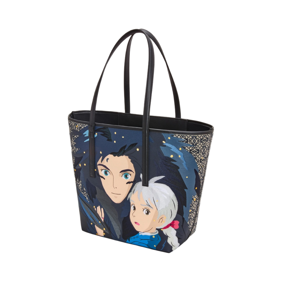로에베 x 하울의 움직이는 성 T 토트백 아나그램 자카드 카프스킨 블랙(Loewe x Howl's Moving Castle T Tote Bag in Anagram Jacquard and Calfskin Black) - 2