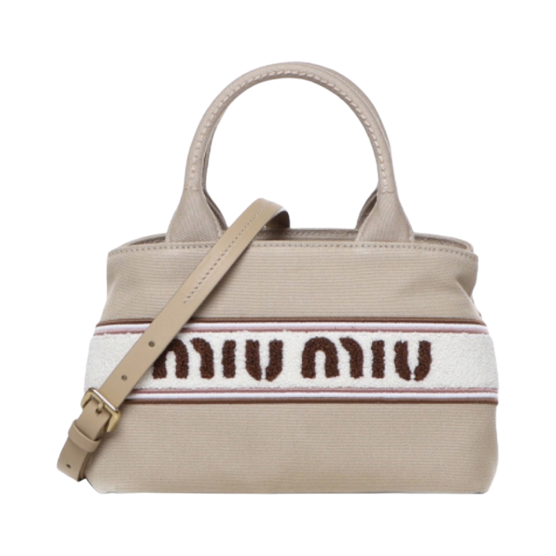 미우 미우 자수 로고 캔버스 핸드백 코드(Miu Miu Canvas Handbag with Embroidered Logo Cord) - 3